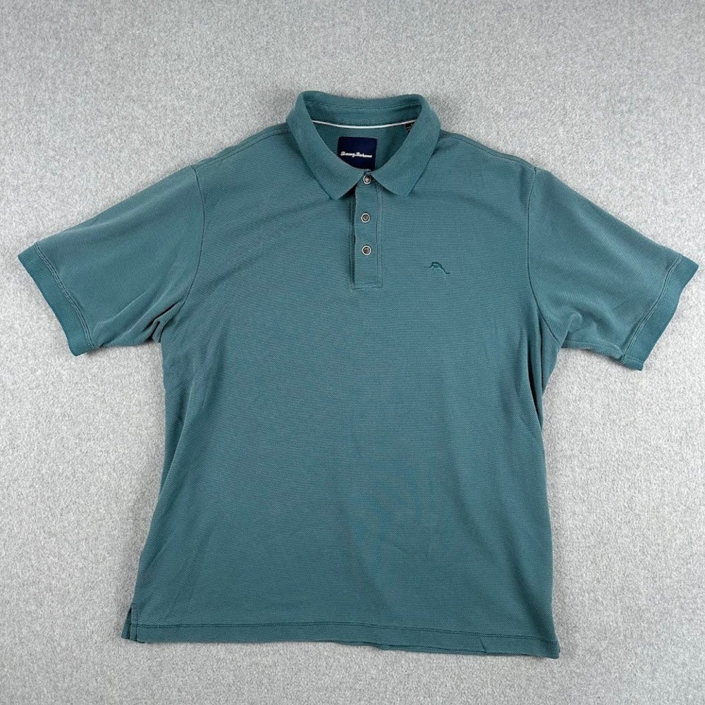 Tommy Bahama Men Large Polo Shirt Short Sleeve Teal Classic Fit Embroidered Golf